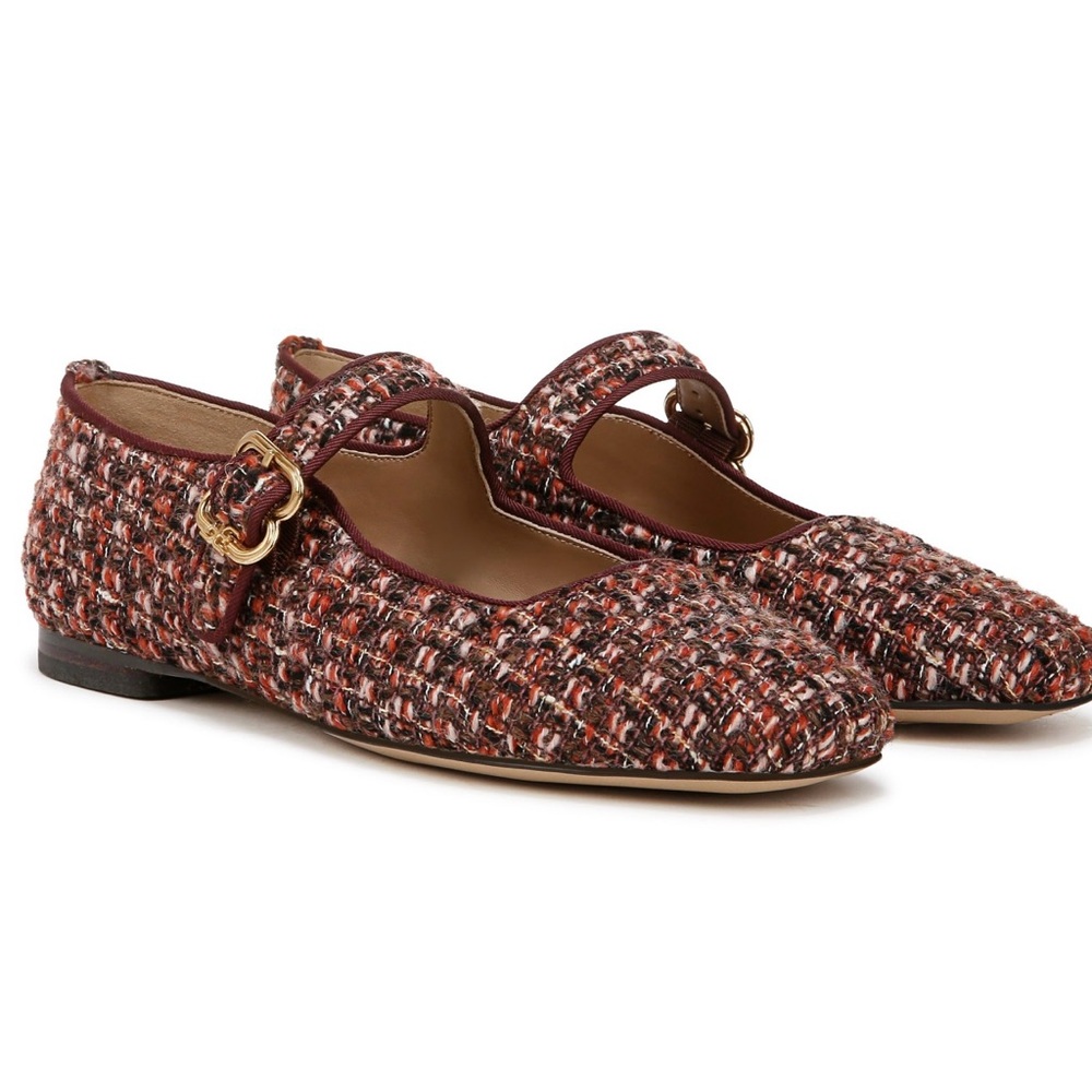 Sam Edelman Boucle Michaela Mary Jane Flats - Red and Brown